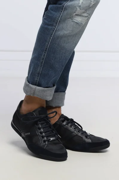 Sneakers tornacipő Saturn bőr hozzáadásával BOSS BLACK 	sötét kék	