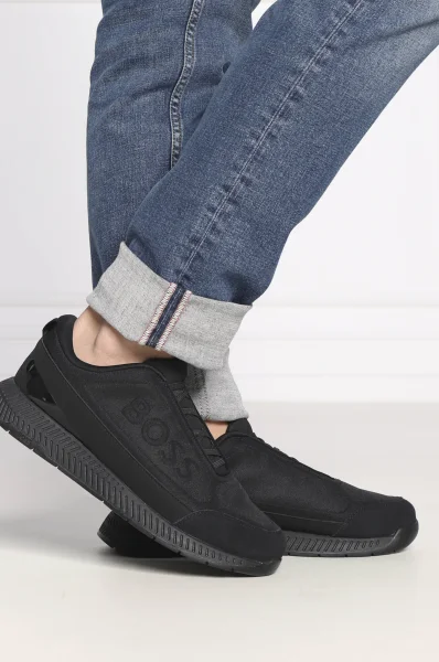 Sneakers tornacipő Titanium bőr hozzáadásával BOSS BLACK 	fekete	