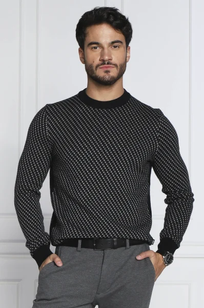 gyapjú kötött pulóver lacrimo | regular fit BOSS BLACK 	fekete	